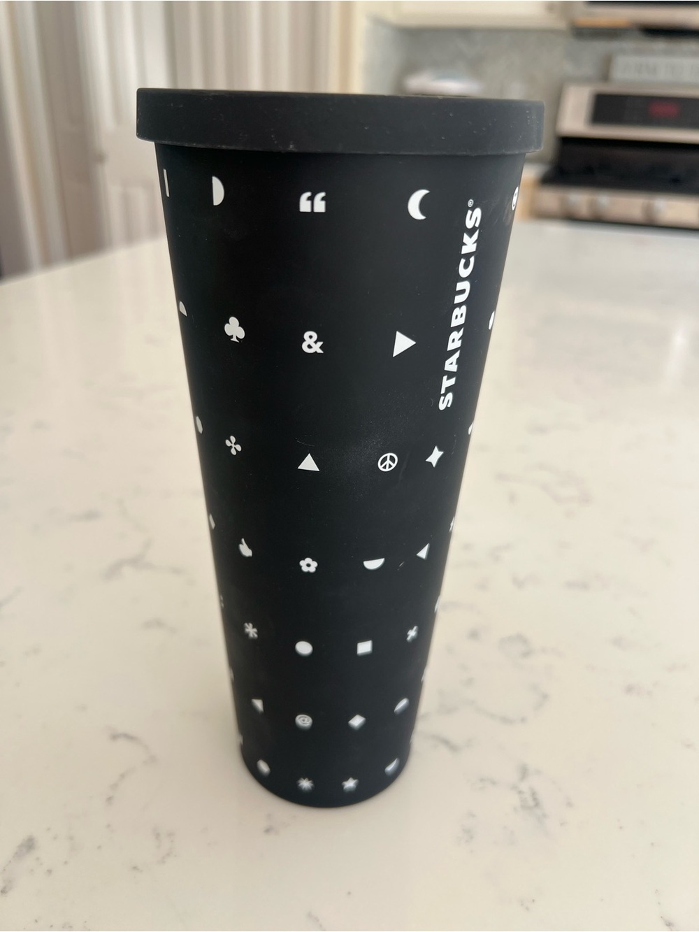 Starbucks Black Tumbler with White Icon Pattern
